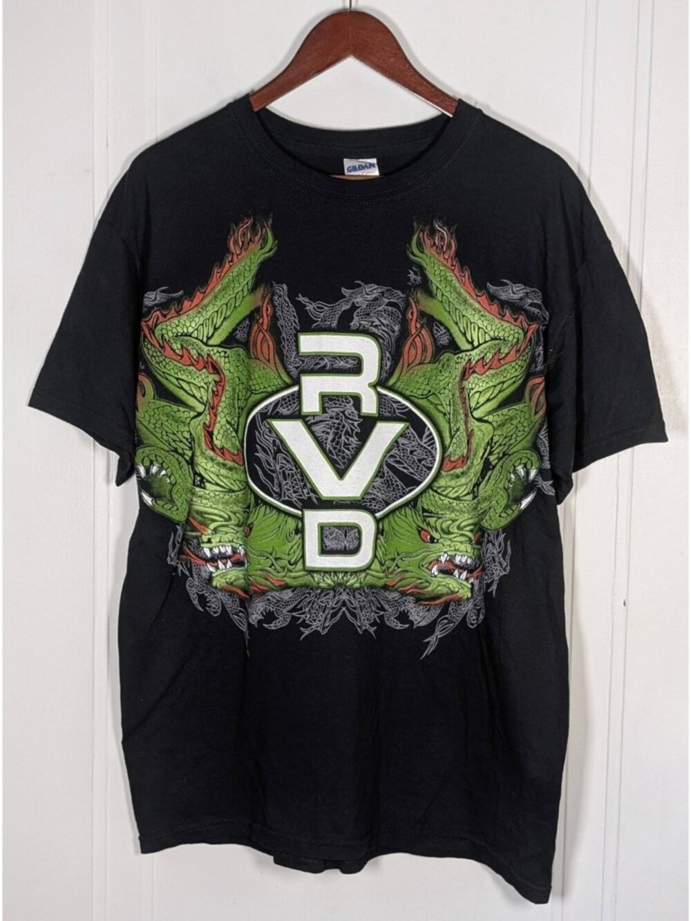 Vintage Y2K TNA Rob Van Dam RVD Green Dragon Wrestling Tee Shirt Size Large WWE